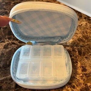 Blue & white gingham print pill organizer